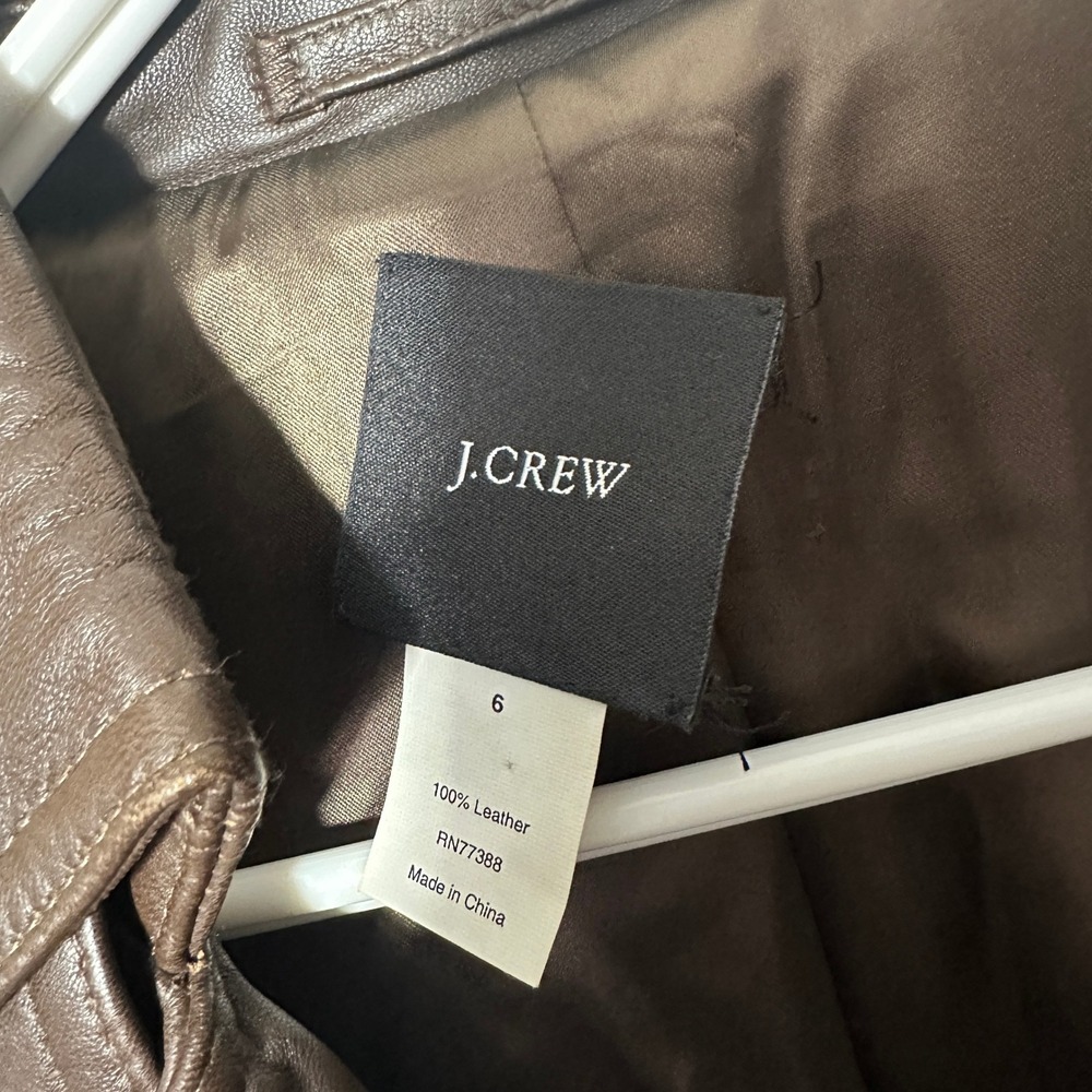 J.Crew Trench Coat Womens 6 Brown Leather Double Breasted Belted Long Jacket - Picture 6 of 7